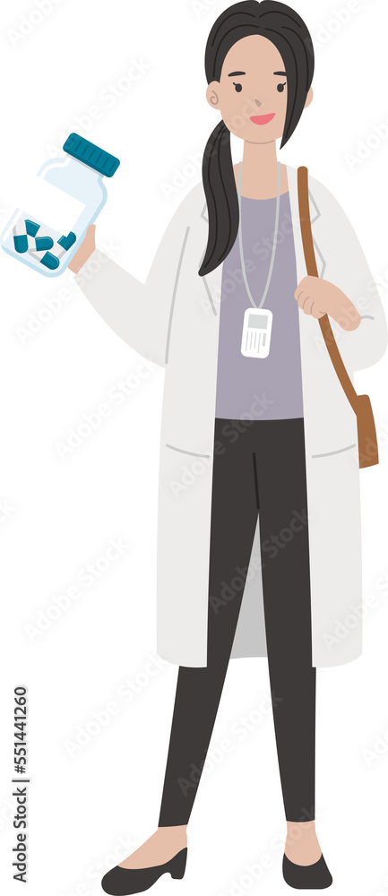 Female paramedic medical worker with medicine, cartoon comic vector character Female paramedic medical worker with medicine, cartoon comic vector character