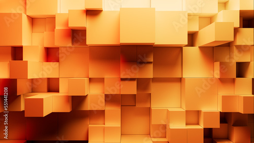 Innovative Tech Wallpaper with Precisely Arranged Multisized Cubes. Yellow and Orange, 3D Render. photo