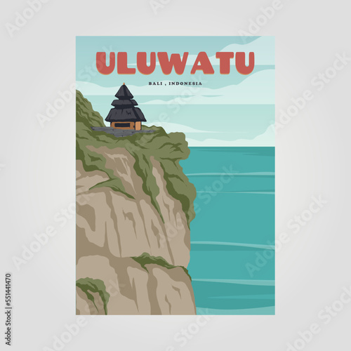 uluwatu bali beach vintage poster illustration design, bali tropical beach background photo