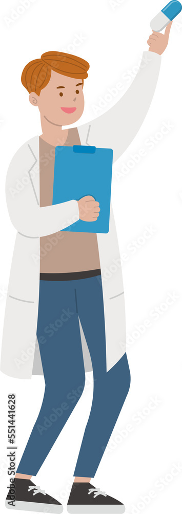 Male doctor medical worker with clip version with diagnosis book with drugs, cartoon comic vector character Male doctor medical worker with clip version with diagnosis book with drugs, cartoon comic vector character