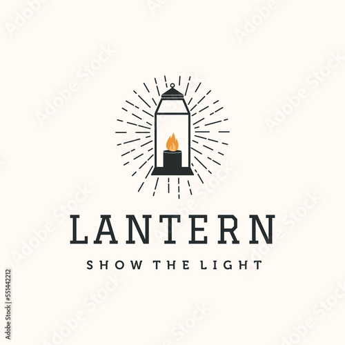 flat lantern line art vintage logo vector minimalist illustration design, flat portable lantern symbol design