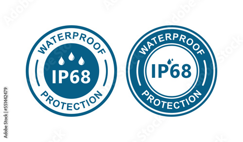 IP68 waterproof protection logo template badge. Suitable for product label and information