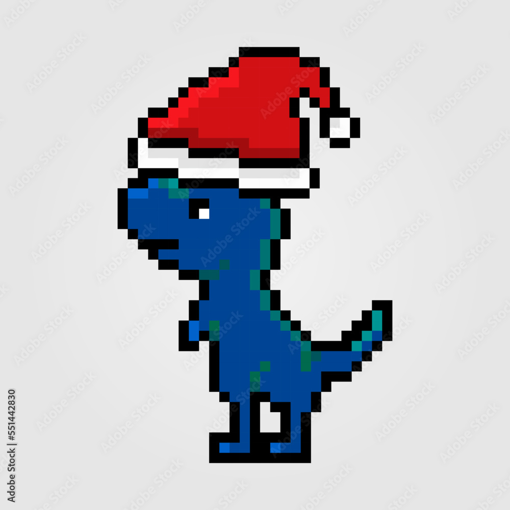 Pixel cute little blue dino christmas hat Pixel cute little blue dino christmas hat