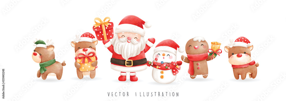Christmas santa with reindeer banner, Christmas Vector illustration Christmas santa with reindeer banner, Christmas Vector illustration