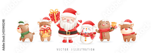 Christmas santa with reindeer banner, Christmas Vector illustration
