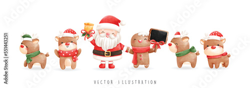 Christmas santa with reindeer banner, Christmas Vector illustration