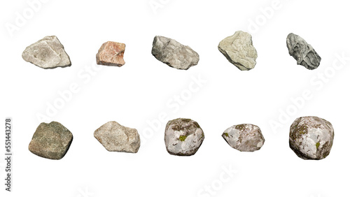 Top View 3D stone isolated on PNGs transparent background , Use for visualization in architectural design or garden decorate  