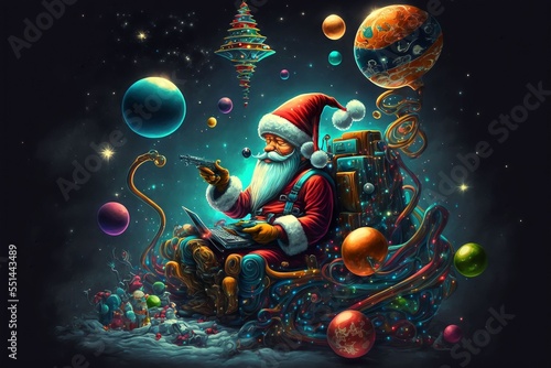 Cosmic Christmas, Santa Claus in space with planets