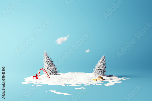 Fototapeta Christmas scene with blue background. 3d rendering