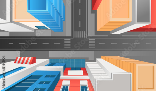 Isometric flat 3d concept illustration landscape modern building city street top view