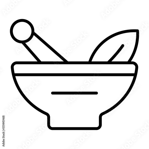 Trendy icon mortar and herbal medicine
