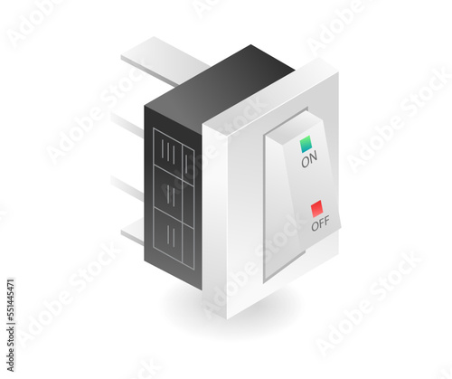 Isometric flat 3d illustration of electric control socket button concept