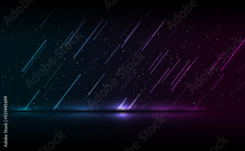 Abstract neon laser rain on dark blue purple background. Futuristic glowing graphic vector design