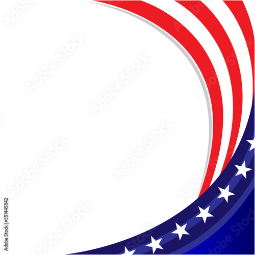 American flag symbols frame border wave pattern with stars and empty space for your text.	
