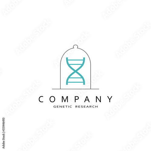 Laboratory test tub with dna symbol. Science technology. Logotype design for chemistry, laboratory, science and biotechnology concepts.