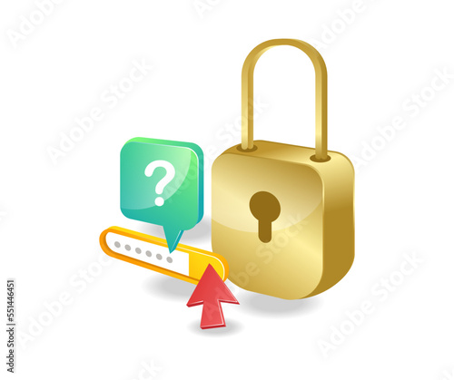 Isometric flat 3d illustration concept of forgot password lock