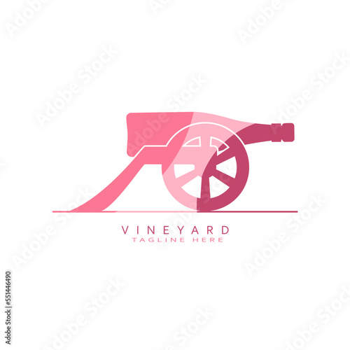 Ancient wine bottle cannon logo design. Emblem concept for vineyard.