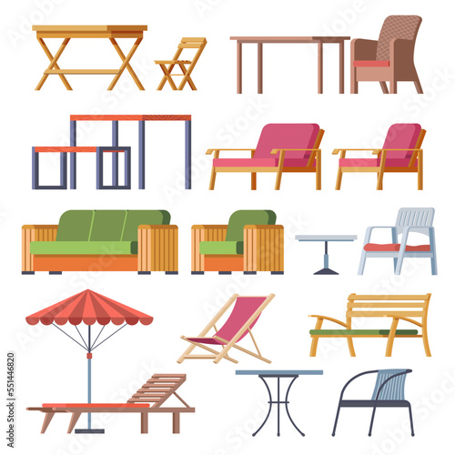 Furniture for outdoors, garden and beach vector