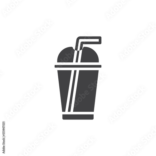 Plastic cup and straw vector icon