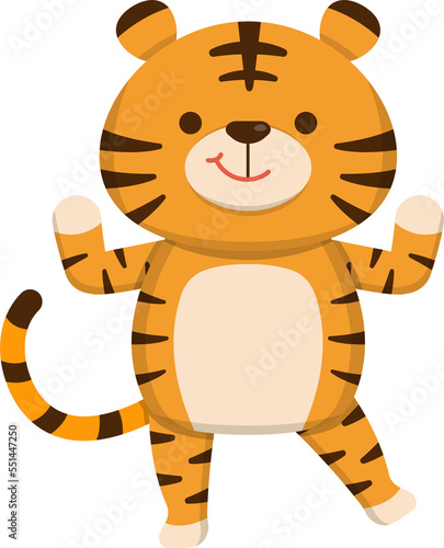 Fototapeta Naklejka Na Ścianę i Meble -  Happy smiling tiger, cute cartoon comic mascot physical actions