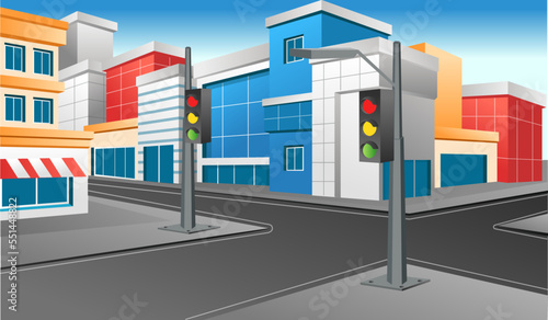 Flat 3d concept isometric illustration perspective crossroad traffic light modern city