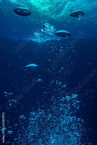  underwater bubbles  water bubbles. Safety stop on diving. Red Sea  Egypt. 