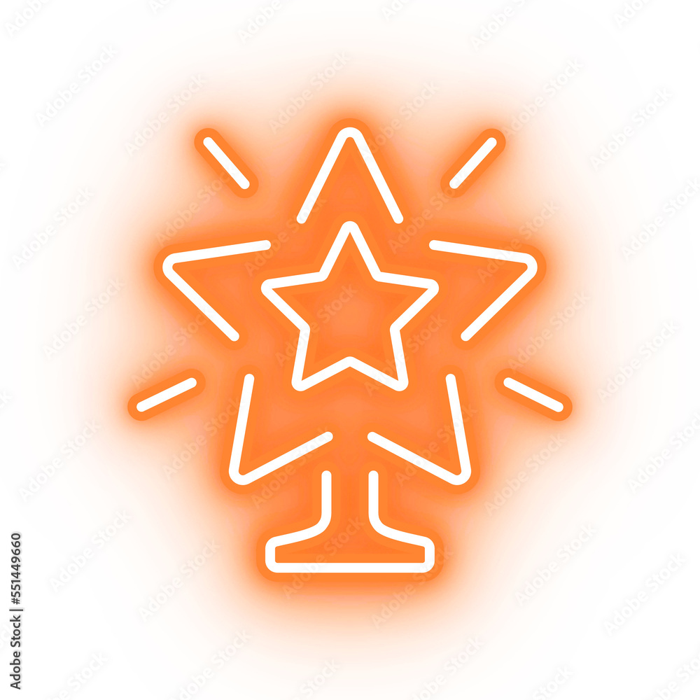 Neon orange star, christmas tree star topper on transparent background Neon orange star, christmas tree star topper on transparent background