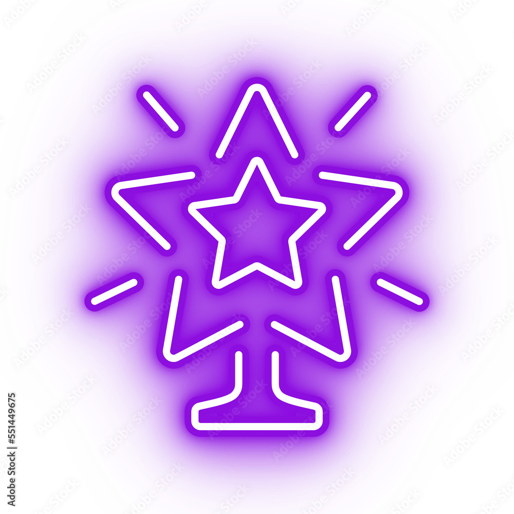 Neon purple star, christmas tree star topper on transparent background