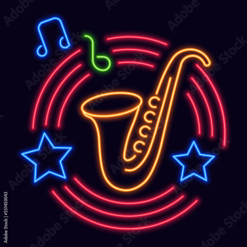 Neon sign or logotype of Jazz club or bar vector