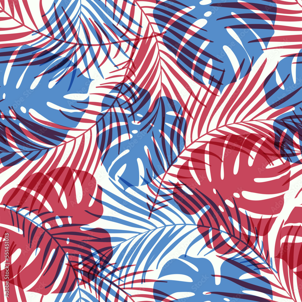 Naklejka premium Abstract Floral seamless pattern with leaves. tropical background 