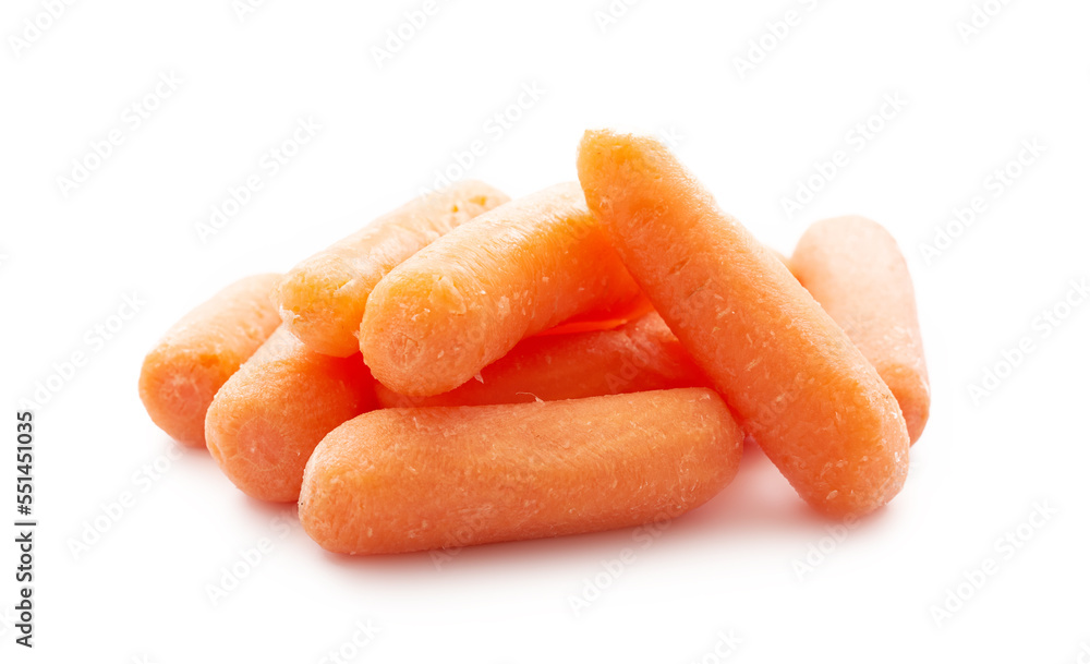 close up pile of baby small carrots isolated on white background. small baby carrots, fresh baby carrots close up pile of baby small carrots isolated on white background. small baby carrots, fresh baby carrots