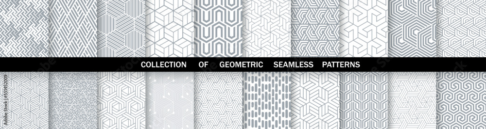 Obraz premium Geometric set of seamless gray and white patterns. Simpless vector graphics.