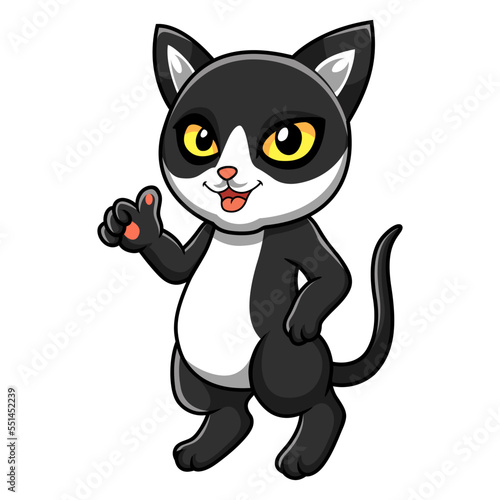 Cute black smoke cat cartoon giving thumbs up