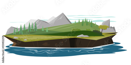 vector illustration of an idyllic green cartoon island