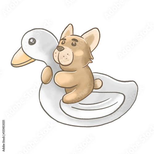 Little bear riding a goose illustration