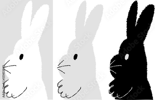 ざくっと描いた三色のうさぎさんの横顔　ベクターで色変え自由！