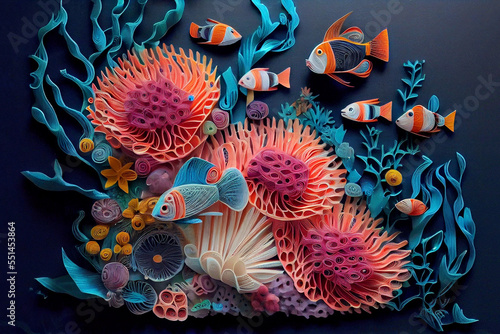 Paper Cut Design of Colorful Underwater World. Generative AI