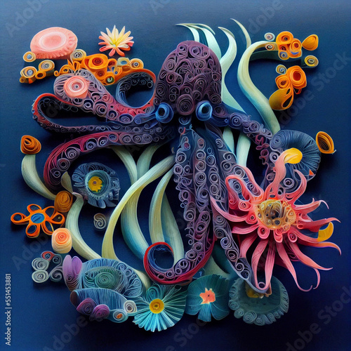 Paper Cut Design of Colorful Underwater World. Generative AI