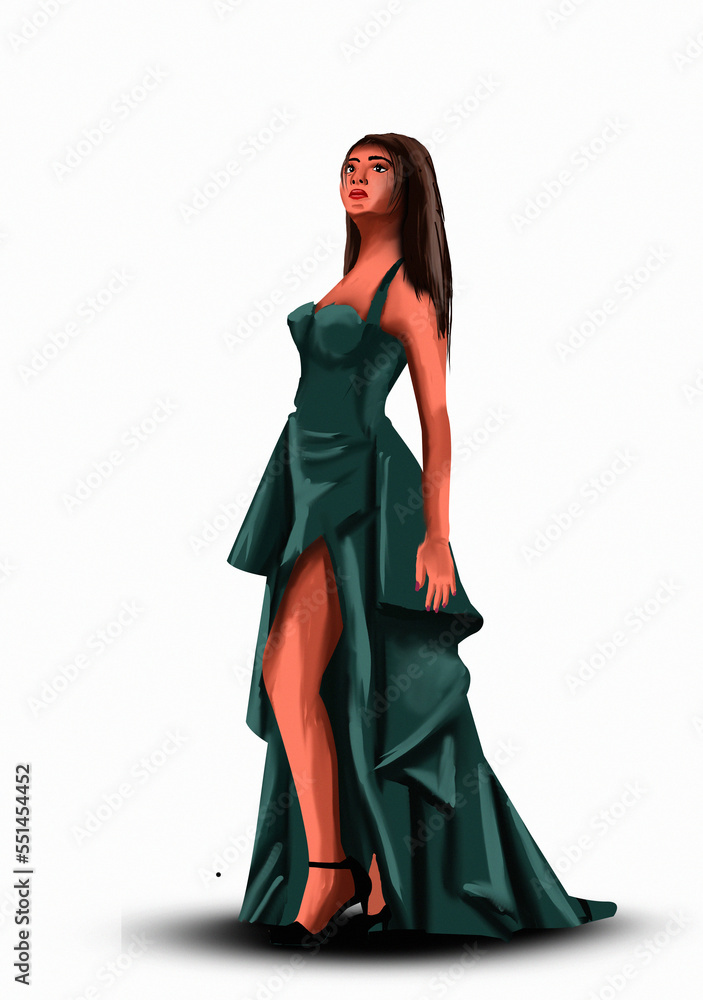 model in red dress 
digital art ,type painting ,3d illustration , high definition ,  wallpaper