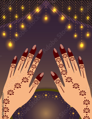 Henna Mehndi Hands Vector Illustration, Hand Drawn Henna Vector Design background