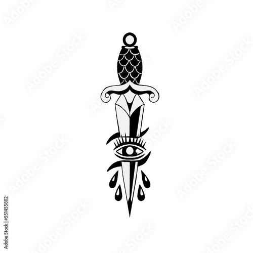 Illustration of a dagger stuck with an eye design