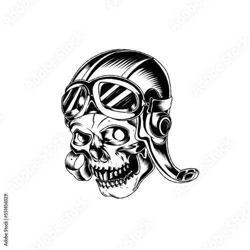 Illustration of skull pilot with helmet vector design