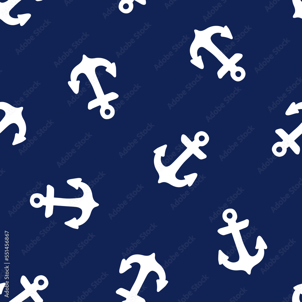 Blue seamless pattern with white anchors