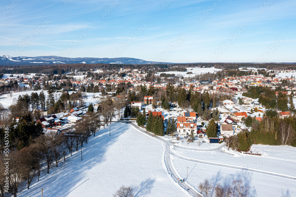 Luftbildaufnahme Benneckenstein im Winter