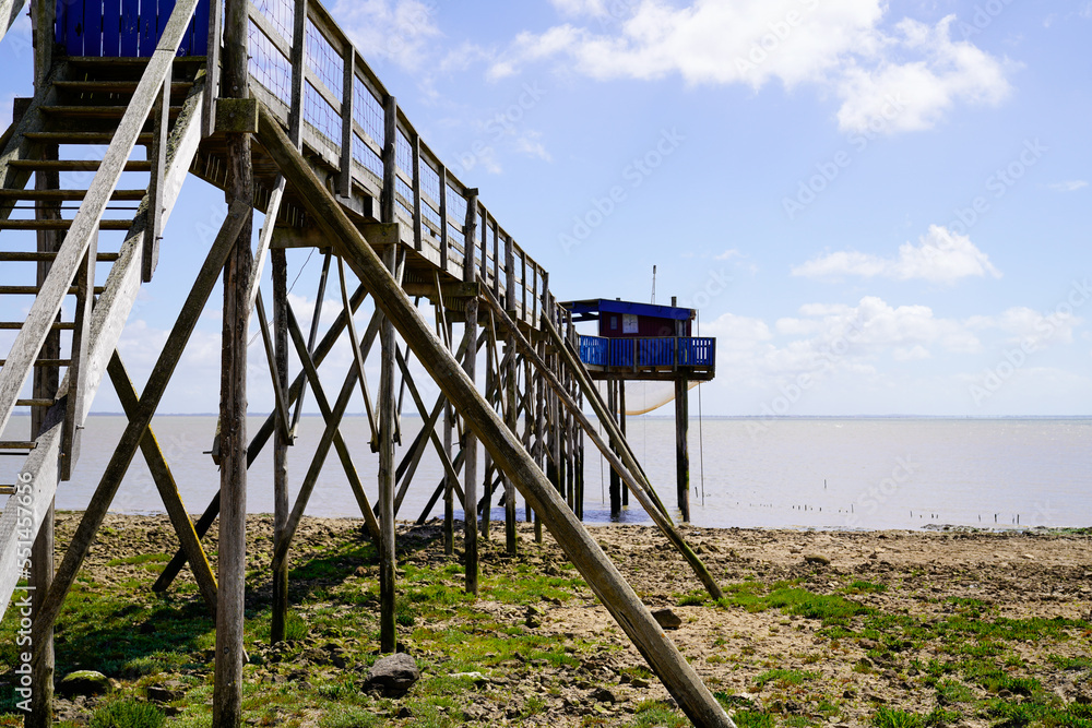 wooden pontoon fishing hut at sea coast Saint-Palais-sur-Mer wooden pontoon fishing hut at sea coast Saint-Palais-sur-Mer