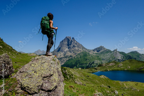 trekker on Tour de l Ossau and Ayous lakes tour, Pyrenees National Park, Pyrenees Atlantiques, France