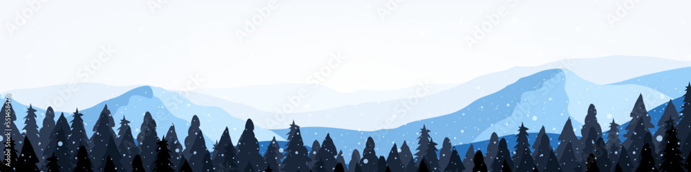 Snowy mountains panoramic view abstract illustration