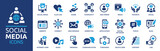 Social Media icon set. Online community, media, website, blog, content, business marketing and social network icons. Solid icon collection.
