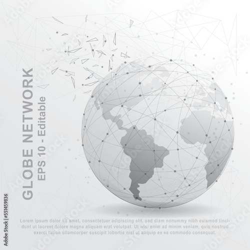World globe digitally drawn in the form of broken a part triangle shape.