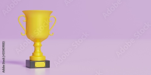 Prize cup on pastel background, concept of victory, achievement.
